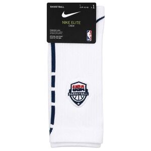 Nike Elite Crew USA Basketball Socks White Navy Red NBA Official On-Court Large